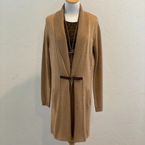 Camel Cardigan with Brown Buckle